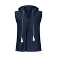 thumbnail image 5 of Lovskoo Men's Linen Shirts Casual Button Down Sleeveless Hooded Shirt V-Neck Loose Button Cotton And Linen Summer Blouse Tank Tops Navy, 5 of 7
