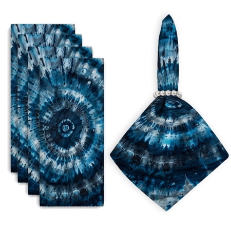 

Bahomeck Napkins Set Of 4 Reusable Washable Square Fabric Dining Table Napkins Weddings Party Dinner Decor 18*18 Inch Abstract Tie-Dye Pattern With Dark Blue And White Colors