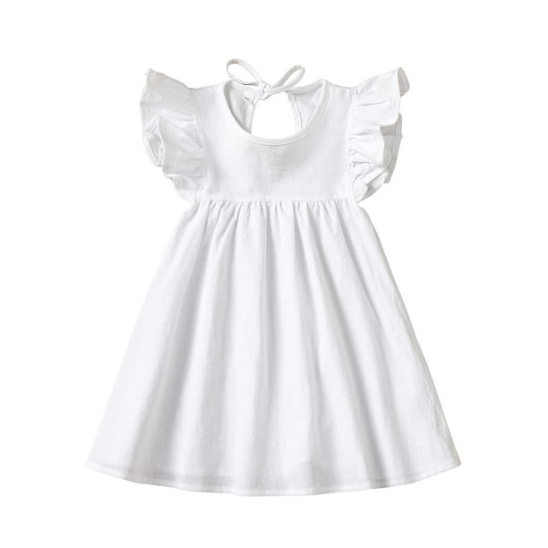 Vestido Goodplayer de lino con volantes, sin mangas, blanco, 3 años