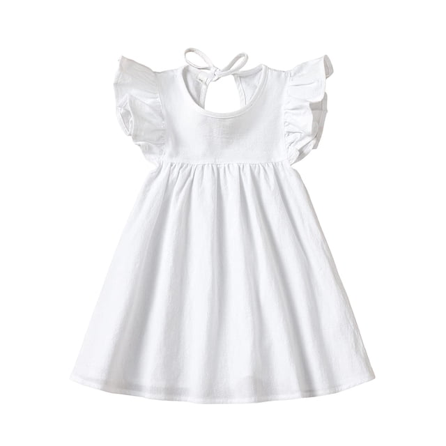 Vestido Goodplayer de lino con volantes, sin mangas, blanco, 3 años
