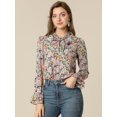 thumbnail image 2 of INSPIRE CHIC Blusa con cuello en V y lazo floral para mujer, camisa de manga larga con volantes y trompeta vintage, top Rosa verde XL, 2 of 6
