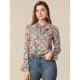 thumbnail image 2 of Blusa con cuello En V Allegra K lazo floral Rosa verde M, 2 of 6