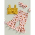thumbnail image 2 of Wassery Baby Girls 3Pcs Summer Outfits 6 12 18 24 Months Infant Girls Sleeveless Bow Front Tops + Floral Bell Bottoms + Headband Set, 2 of 8
