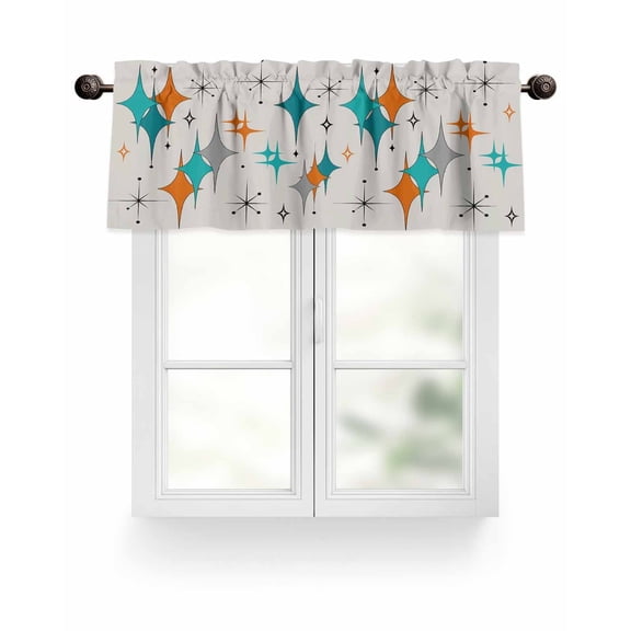 Mid Century Modern Kitchen Valances for Windows Gray Teal Orange Valance Curtains  for Kitchen /Living Room/Bedroom/ Bathroom Decor, 54"x18 " ,Rod Pocket 1 Panel,