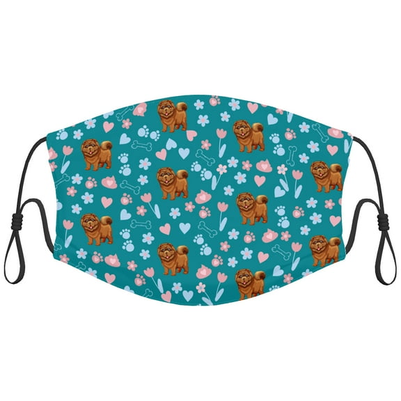 Cute Chow chow Dog Graphic Printed Cloth Face Masks Reusable Washable Adjustable for Adults (1 PCS)