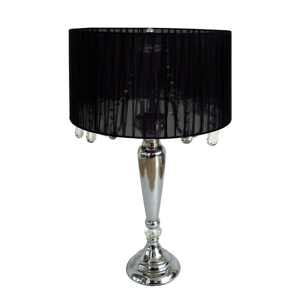 Elegant Designs Trendy Romantic Sheer Shade Table Lamp With Hanging Crystals Com Trendy Romantic Sheer Shade Table Lamp, Crystal Chandelier With Drum Shaders