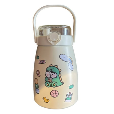 

800ml Cartoon Thermal Mug with Straw Leak-proof Stainless Steel Insulating Mug White 800ML