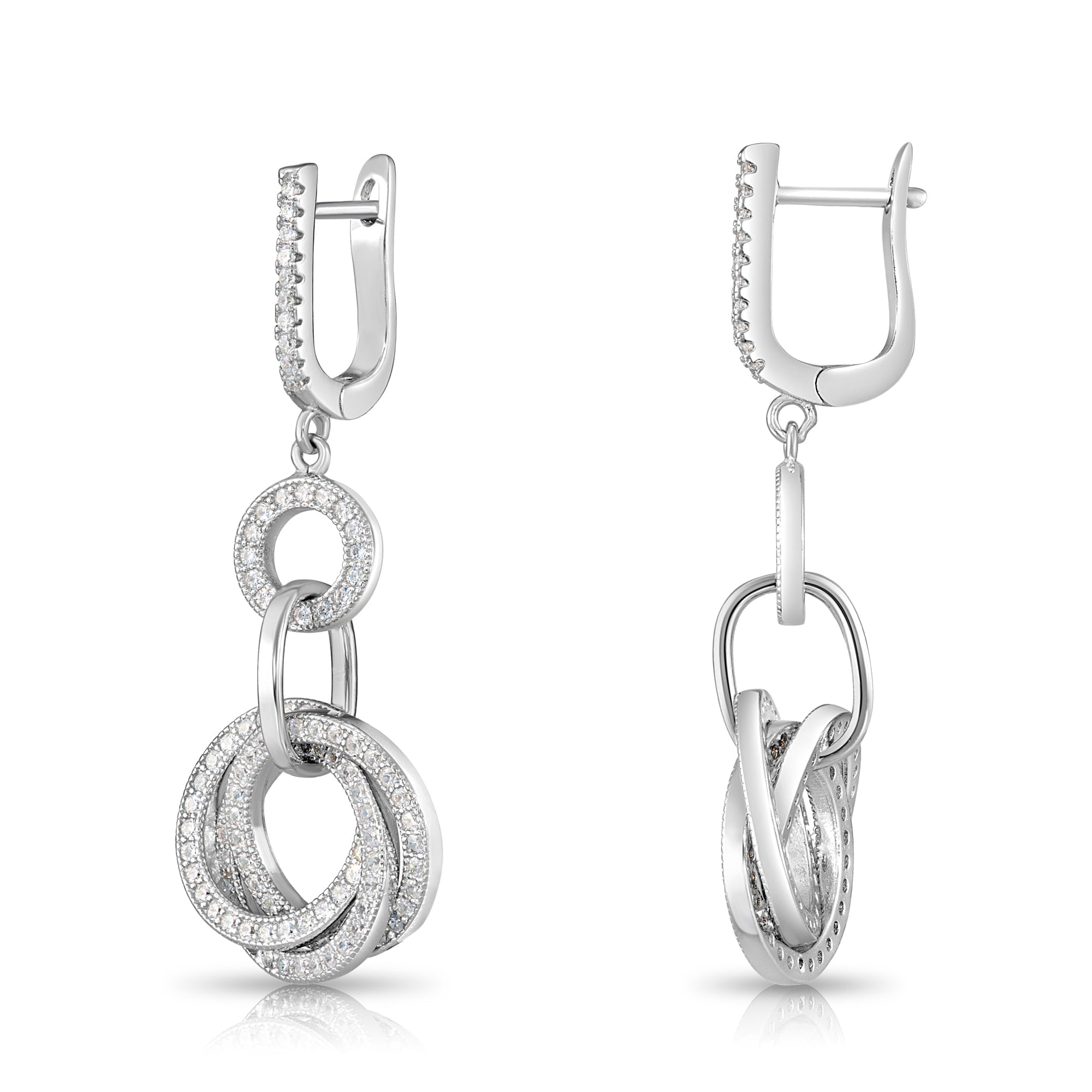 Tilo Jewelry .925 Sterling Silver Triple Halo Three Ring Dangle Earrings with Cubic Zirconia CZ Stones for Women & Unisex