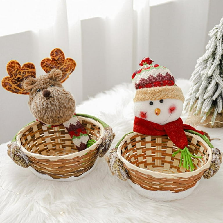 Christmas Hand-Woven Candy Wicker Basket Gift Packaging Box Cute Cartoon  Santa Claus Fruit Basket Storage Container Snowman Elk Doll Xmas Decor