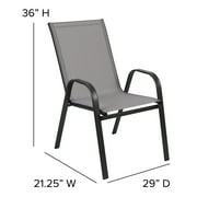 BizChair 4 Pack Gray Outdoor Stack Chair with Flex Comfort Material and Metal Frame
