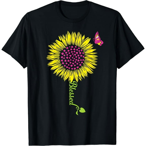 Blessed Sunflower Design For Women And Girls T-Shirt Black 3X-Large
