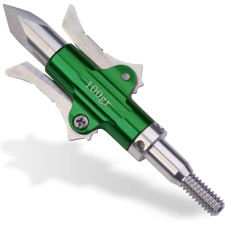 Rexpid III Mechanical Broadheads 100 Grain 3 Pack - 3 Blades Hunting Arrows Heads Open on Impact 1-1/2" Cut Arrow Tip for Compound Bow No Rubber Band Needed - Broadhead Case Included