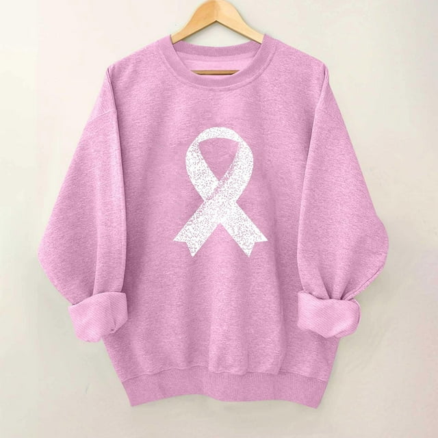 Breast Cancer Awareness Sweatshirts For Women Funny Long Sleeve Shirt Ribbon Graphic Support Tops