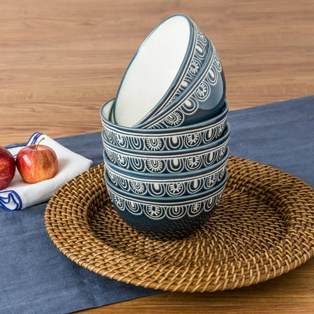 Garden Bowl - Better Homes & Gardens Teal Medallion Bowls, Teal, Set of 6