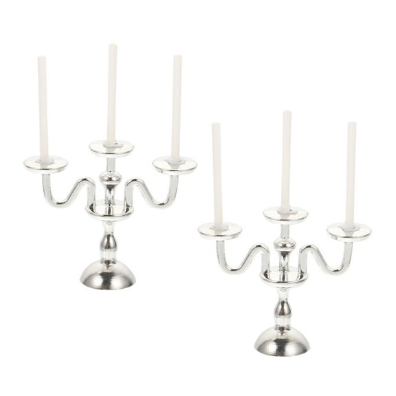 2 Pcs Decoration Candlestick Candle Lamp Mini House Decor 4.6X3.2X1CM Silver