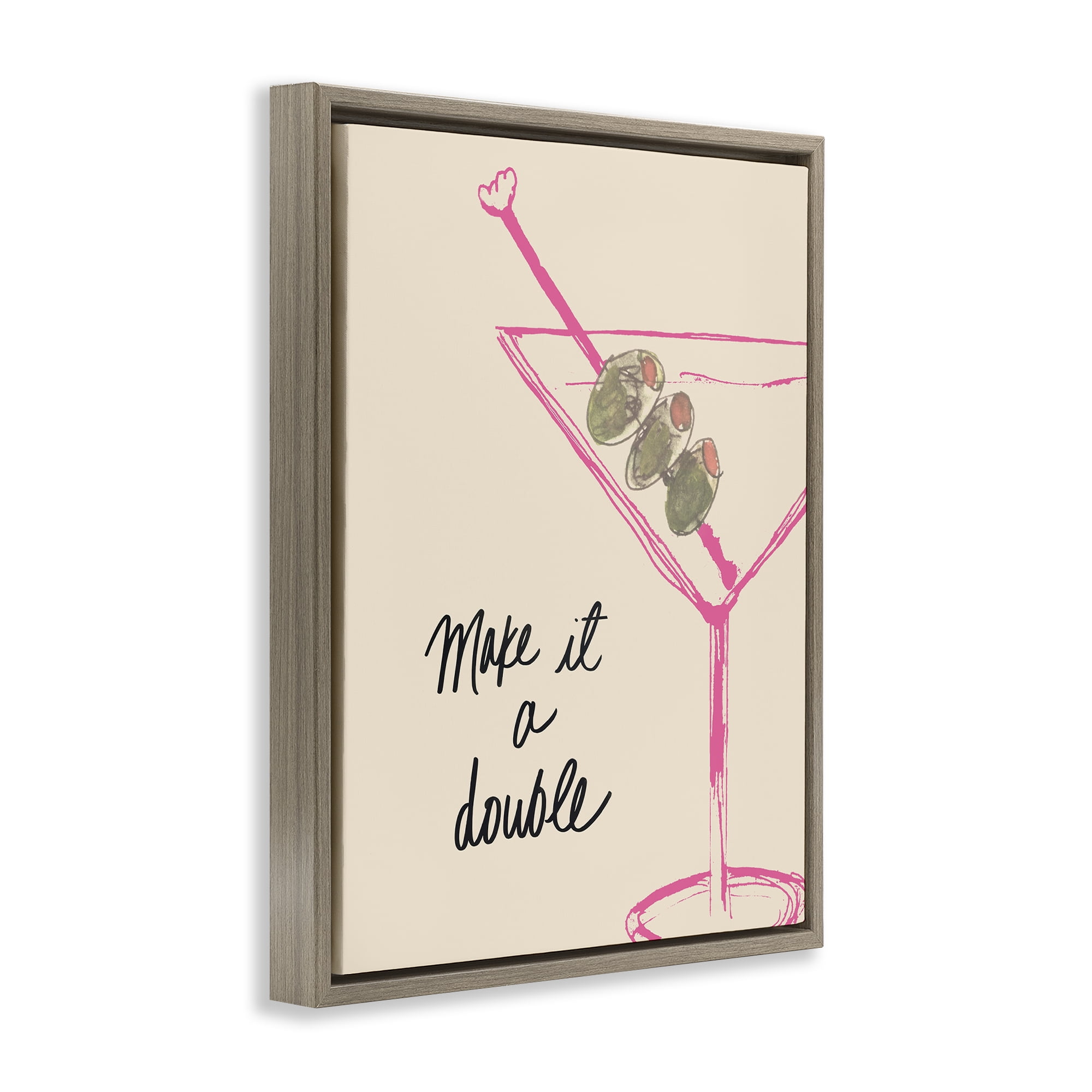 Stupell Industries Make It Double Martini Food & Beverage Painting Brown Floater Framed Canvas Art Print Wall Art, 25 x 31