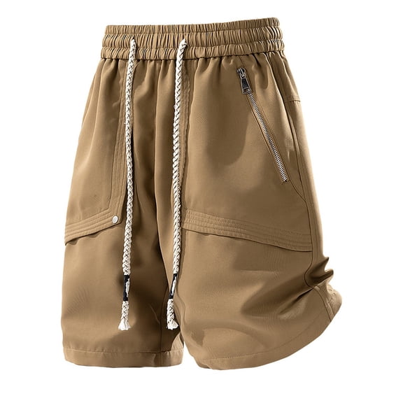 Ceisia Men's Solid Color Workwear Shorts Loose Straight Leg Quick Dry 5 Inch Casual Shorts with Zipper Pockets Brown XL Gifts