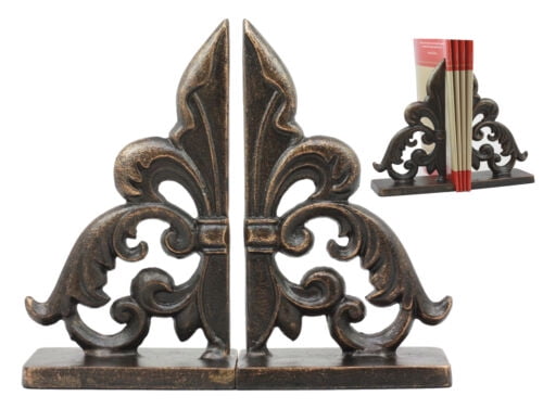 Ebros Vintage Ornate Scroll Bookends Set Scroll Art Statue Pair 7.5" Tall 