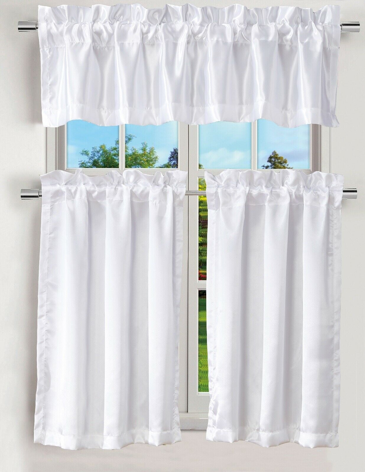 WHITE K3 3PC KITCHEN NURSERY SOLID COLOR CURTAIN VALANCE SIZE 60