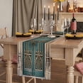 thumbnail image 2 of Table Runners 72 Inches Long Dress Scarves, Turquoise Vintage Door Farmhouse Kitchen/Dining Table Runner, Coffee Tablerunners, Countryside Barn Abstract Art 14x72 Inch, 2 of 9