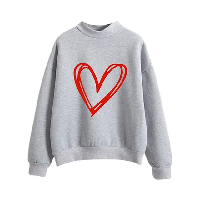 Gibobby Temperamento Pullover Top con estampado de corazón para mujer, sudadera estampada, Top, sudadera de manga larga, blusa, con carácter, blusa informal (Gris, XXL)