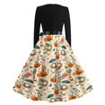 thumbnail image 4 of Women's Halloween Dress Pumpkin Printed Long Sleeve Vintage Dresses Bat Cocktail V-Neck Cute Swing Dress with Belt M, 4 of 7