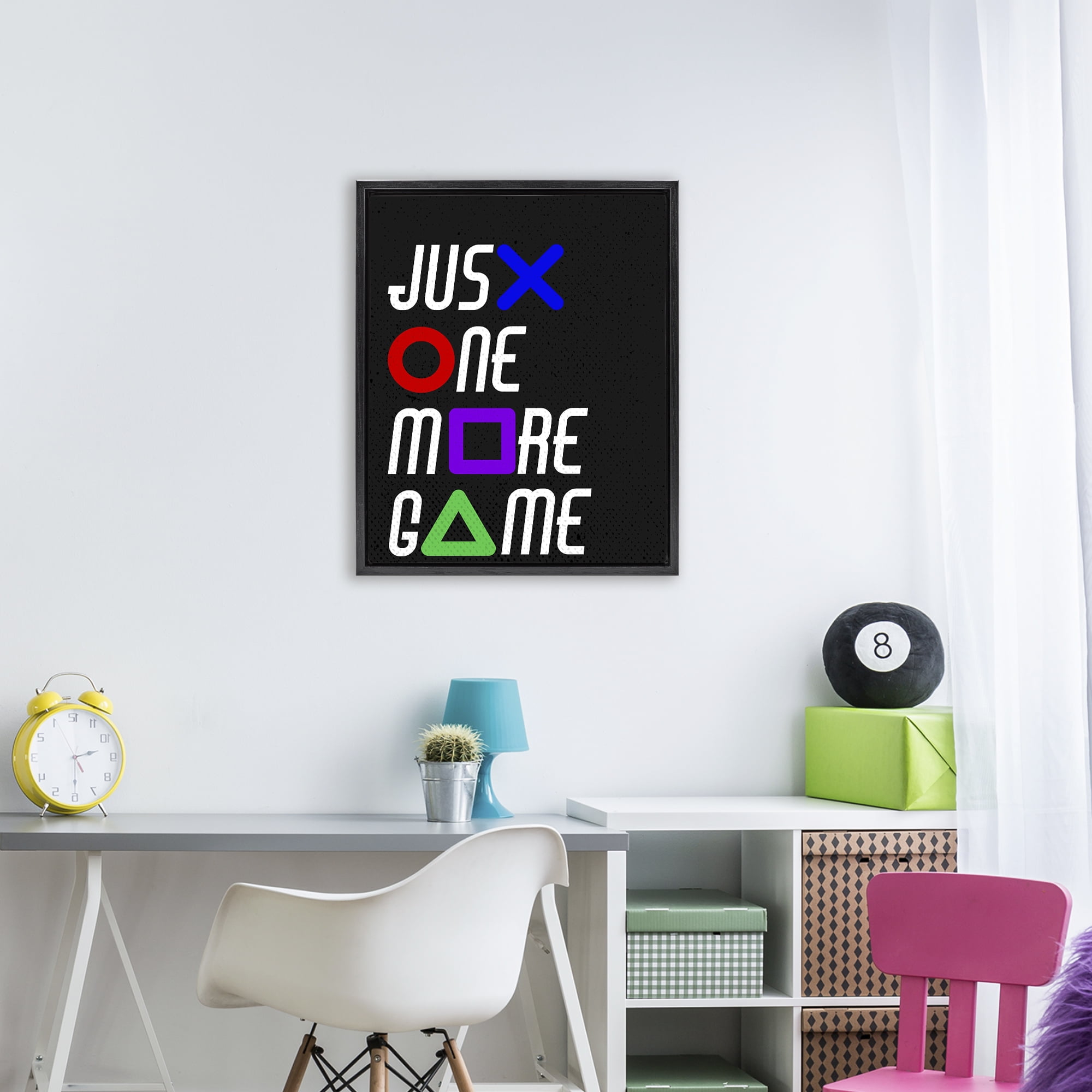 One More Game with Symbols Black Framed Floater Canvas Wall Art, design by Kim Allen
