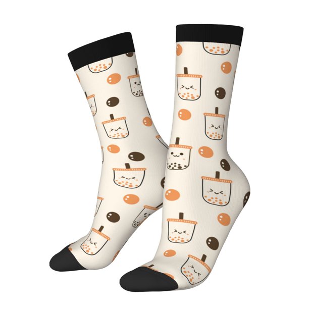 Fotbe Milk Tea Calcetas Largas con Estampado para Hombre y Mujer – Calcetas de Compresión Transpirables y Elásticas, Viajar y Uso Diario Talla 5-11