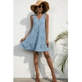 thumbnail image 5 of Women's sleeveless tiered V neck dress with button front solid pattern 100% Polyester fabric mini length easy care, 5 of 8