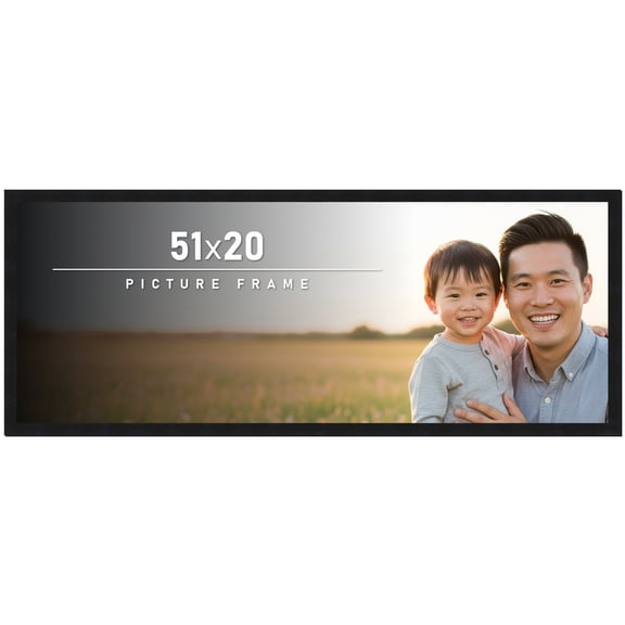 51x20 Frame Black Solid Wood Picture Frame | 0.75 Inch Moulding Width | Includes UV Acrylic