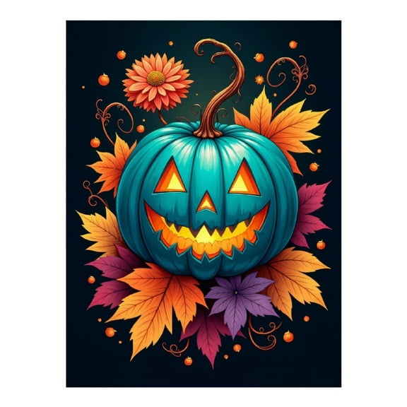 Diamond Art Kit for Adults, Blue Pumpkin Autumn Leaves Art Diamond Painting for Adults Beginners, DIY Diamond Art Painting Kits, 5D Diamond Painting Crafts for Home Decor 12x16 Frameless