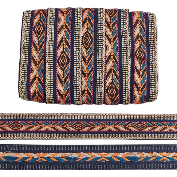 9 Yard x 2 Inch Vintage Jacquard Ribbon Fabric Sewing Woven Ribbon Flat Rhombus Pattern Trim Fringe Decor Trim Ethnic Embroidered Ribbon for DIY Clothing Curtain Decoration colorful DIY