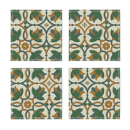 

Linen Cotton Canvas Cocktail Napkins (Set of 4) - Floral Vintage Decorative Lattice Botanical Garden European Classical Ancient Traditional Geometric Print Cloth Cocktail Napkins by Spoonflower