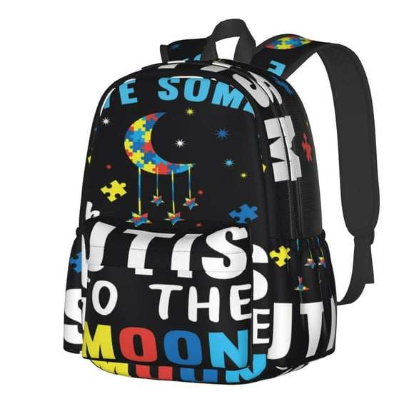 Cauagu I Love With Autism To The Moon And Back Print Casual Laptop Backpack,Backpack for Boys Girls, College Bookbag Lightweight Back Pack for Men and Women