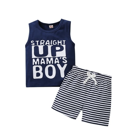 

Calsunbaby Little Boys Vest and Shorts Suit Mama s Boy Printed Sleeveless Tops and Stripe Shorts Outfits Set