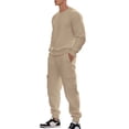 thumbnail image 5 of Men's Waffle Knit Pullover Sweatshirt and Cargo Jogger Pants Set Casual Crewneck Long Sleeve Top with Pocket Design, 5 of 5