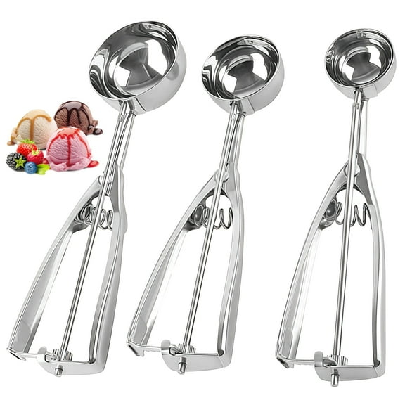 3 Pcs Cookie Scoops for Baking, Stainless Steel Scoopers Set, Large & Medium & Small Sizes, Effortless Spring Release, Multi-Purpose for Ice Cream, Meatballs, Dough, Muffins, Dishwasher Safe