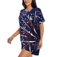 thumbnail image 2 of Fotbe Red White Blue Fireworks 1 Print Pajama Set for Women 2 Piece Loungewear Short Sleeve Tops and Shorts Set Soft Sleepwear-Large, 2 of 7