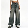 thumbnail image 2 of Yangnuo Women High Waist Pleated Gradient Washed Wide Leg Jeans Loose Fit Casual Denim Long Pants With Pockets, 2 of 5