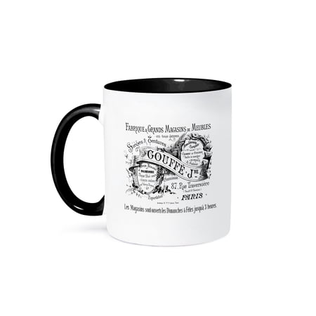 3dRose, Image of French Vintage Ad For Shopping And Stores, 11oz Two-Tone Black Mug