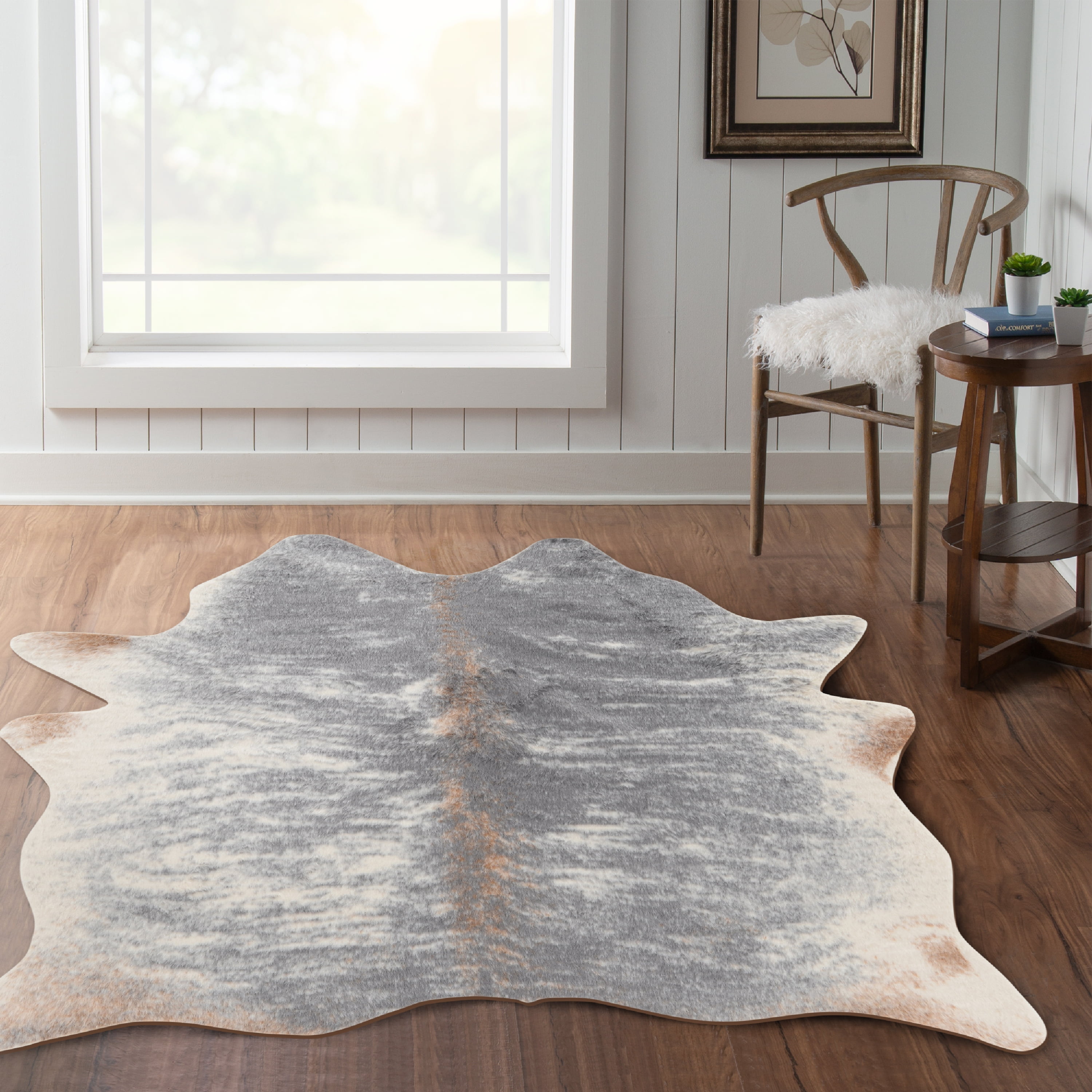 Tufted Grey Mix Faux Cowhide Rectangular Rug 5' x 7'
