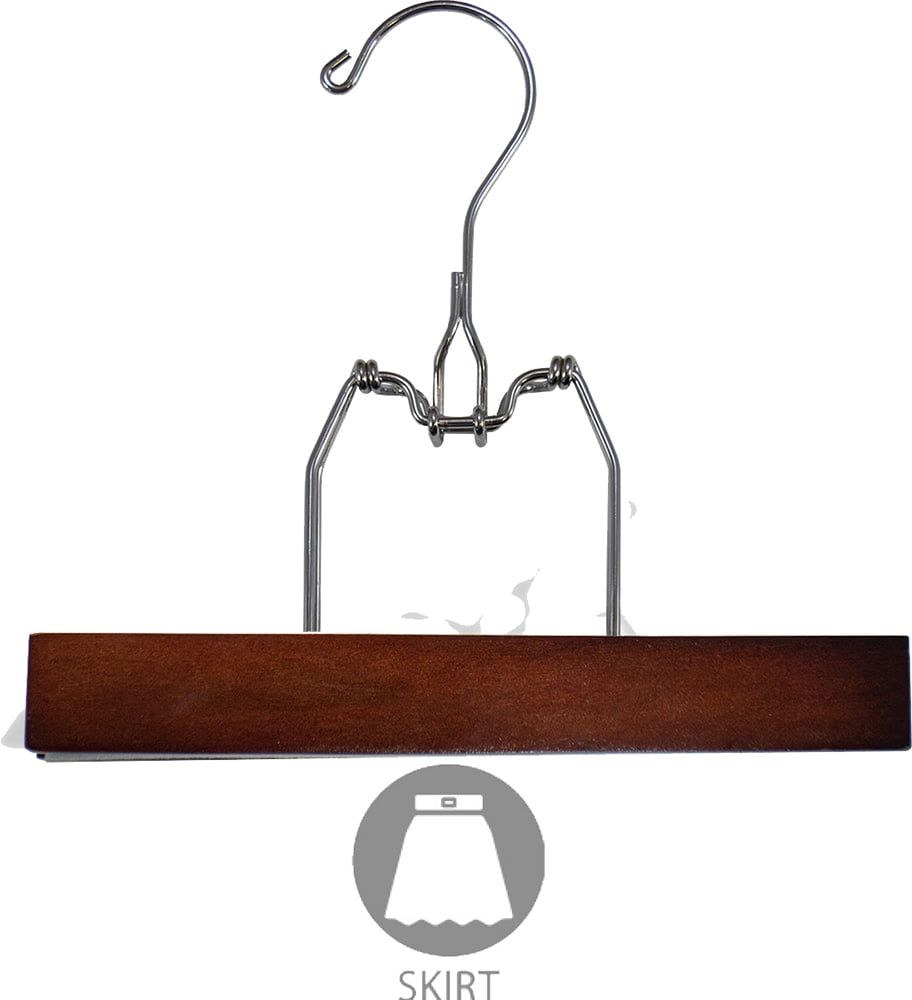 INTERNATIONAL HANGER Walnut Wood Bottom Clamp Hanger with Metal Snap Lock, 25 Pack