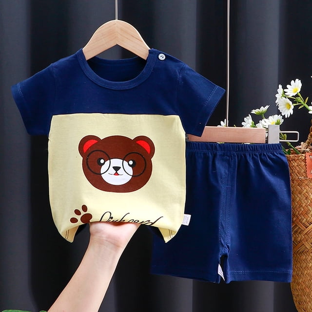 Conjunto de ropa para niños, camiseta para bebé (niño/niña) + Pantalones cortos, ropa de verano, chándal informal de algodón con dibujos animados para niños, conjunto de ropa para bebés Tan Jianjun unisex