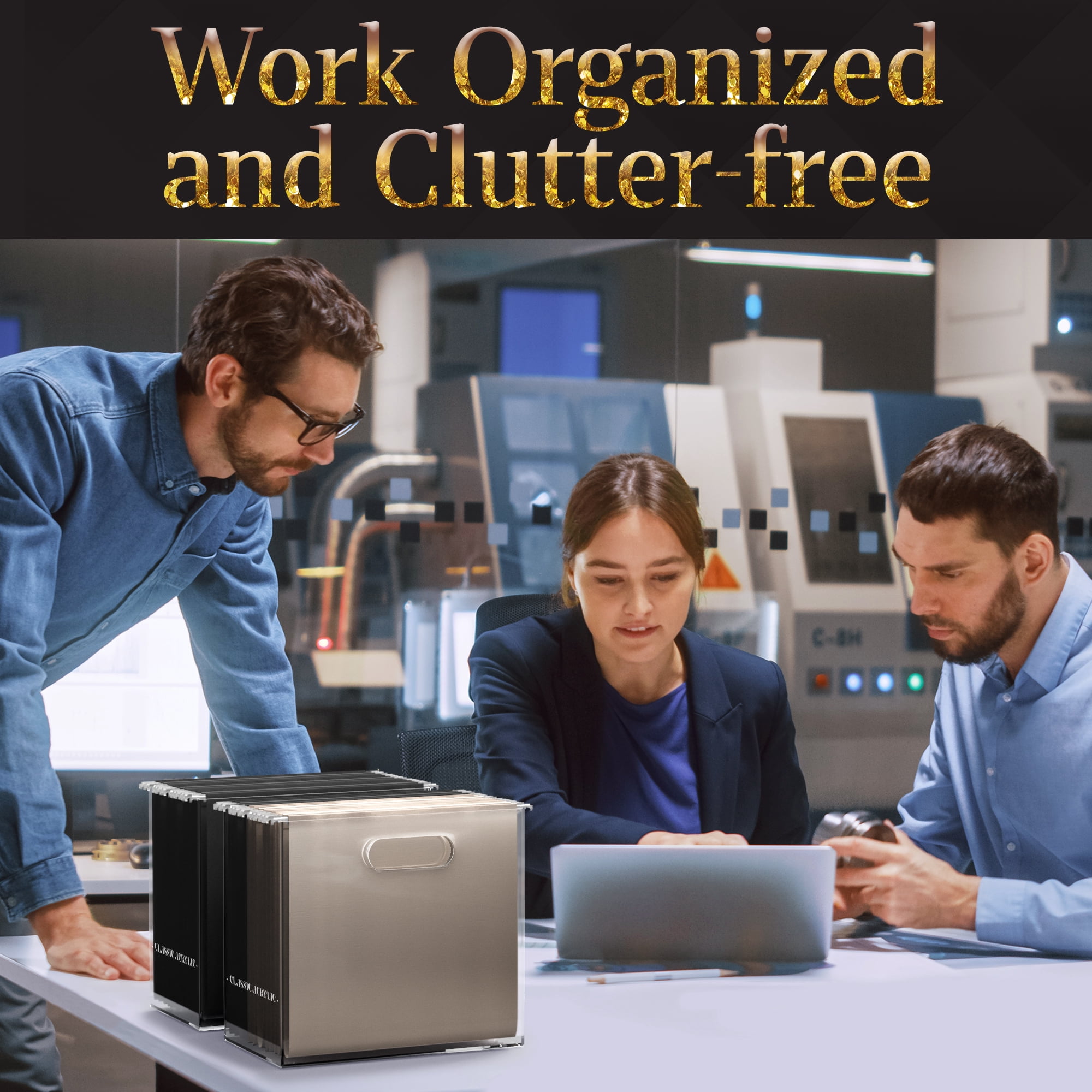 CLASSIC ACRYLIC File Organizer for Home and Office Organization, Clear, 10"x12"x4" Gift Box Included