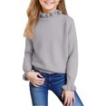 thumbnail image 2 of Girls Long Sleeve Knit Pullover Sweater with Ruffled Mock Neck and Ribbed Cuffs for Casual Wear Winter Fall Spring, 2 of 6