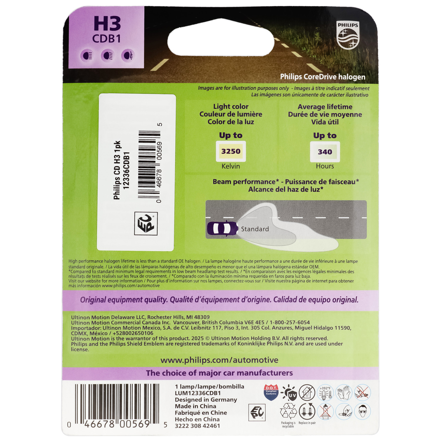 Philips CoreDrive H3 Halogen Headlight Bulb, 1 Pack, Fits Select Vehicles