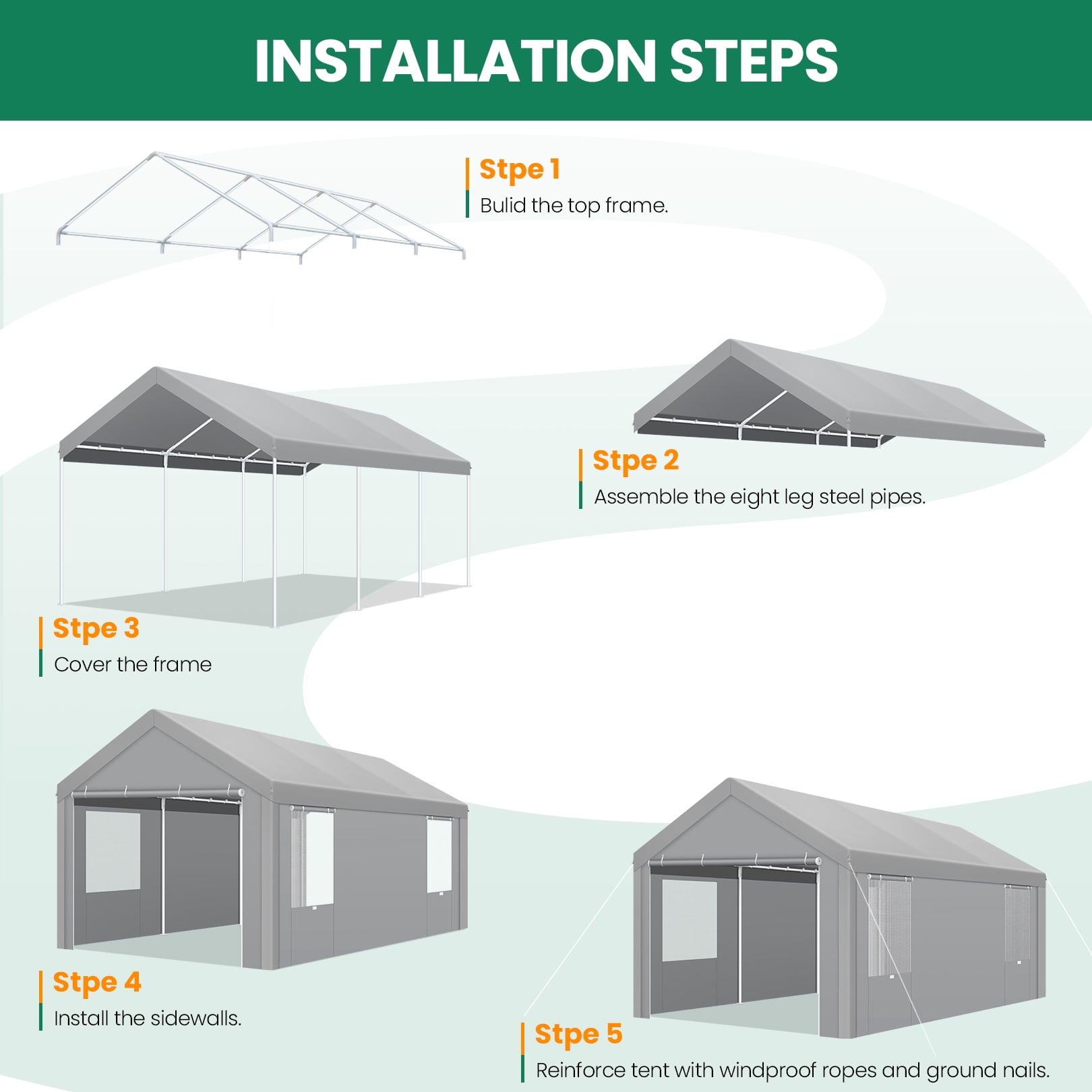 HOTEEL Carport 10'x20' Large Heavy Duty Car Canopy with Steel Frame, Portable Garage Wedding Tent Big Tents Carports Shelter, All-Season Tarp for Outdoor Party Birthday, Gray