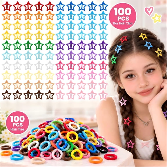 200PCS Star Snap Hair Clips with Rubber bands, Small Cute Hair Barrettes for Women Girls