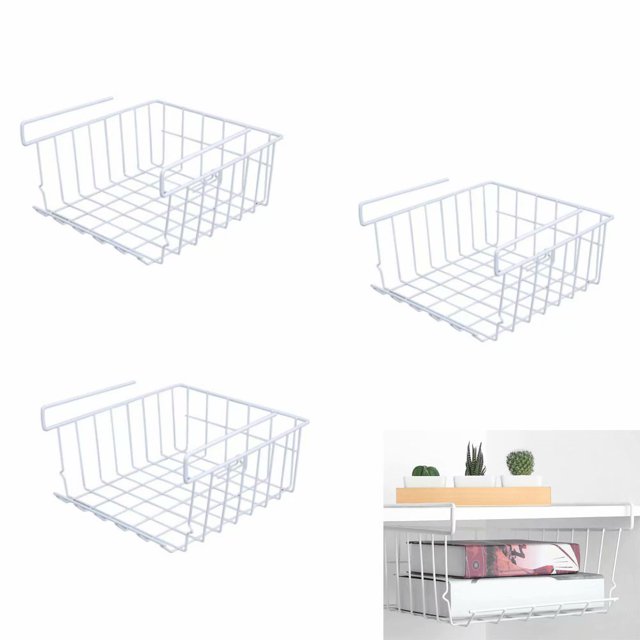 Cesta de almacenamiento debajo del estante, paquete de 3 cestas de almacenamiento de alambre para cocina, oficina, despensa, baño, armario