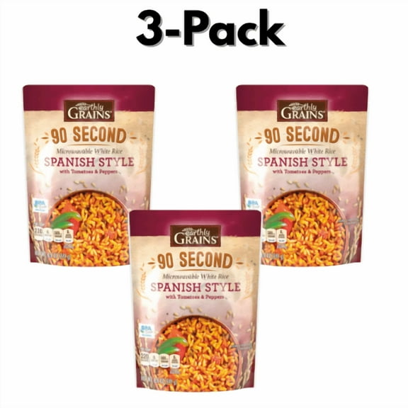 Earthly Grains 90 Second Microwavable White Rice Spanish Style, 3 pcs,8.8 oz